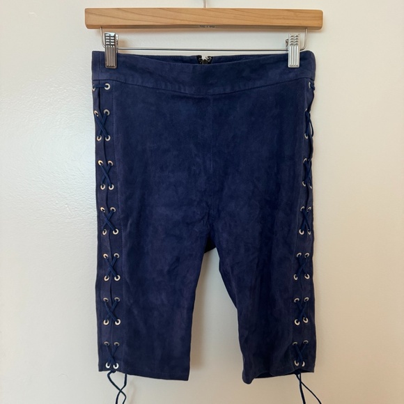 BEN TAVERNITI UNRAVEL PROJECT LEATHER Lace-up Biker Shorts In Dark Blue, Size Sm - Picture 2 of 5